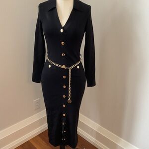 Michael kors Elegant Black Button-Down Dress with Gold Chain